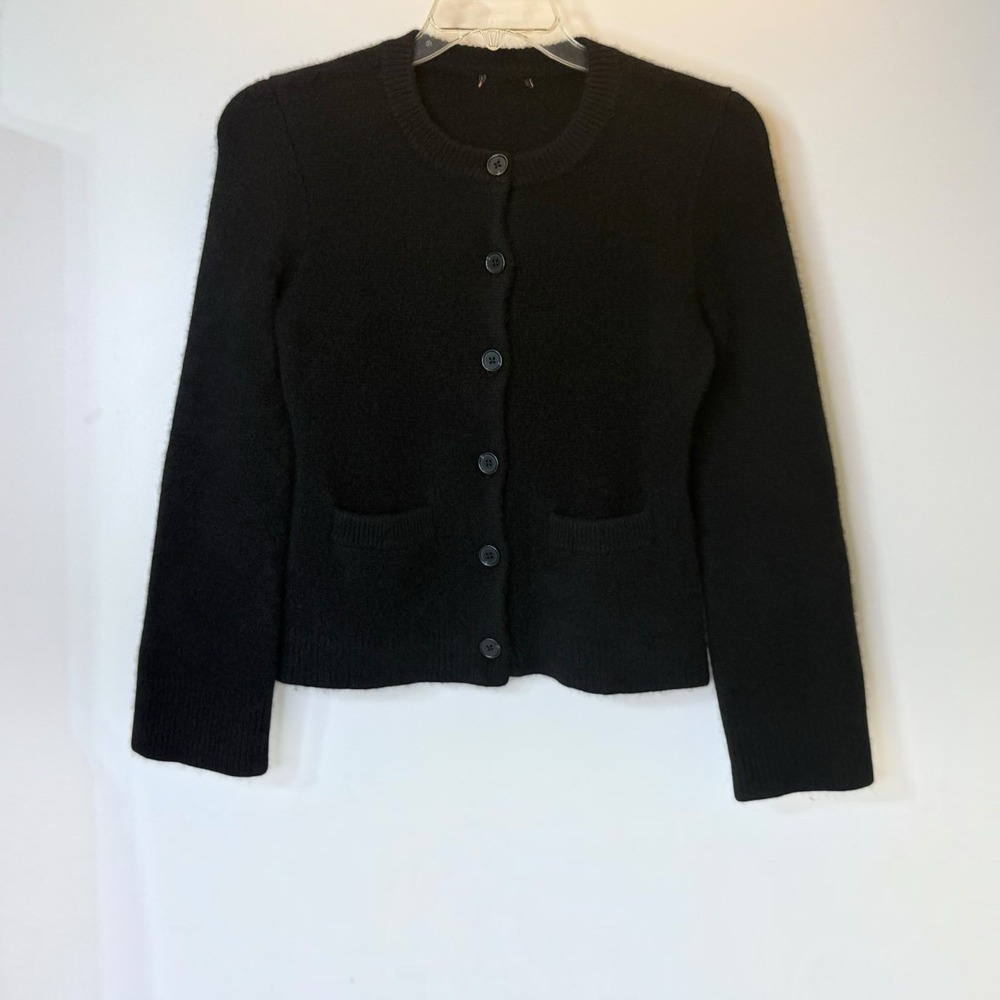 Quince Womens S/M Mongolian Cashmere Structured Black Cardigan Pockets READ
